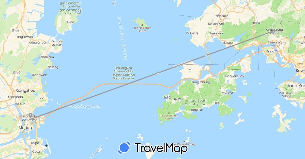TravelMap itinerary: driving, plane in Hong Kong, Macau (Asia)